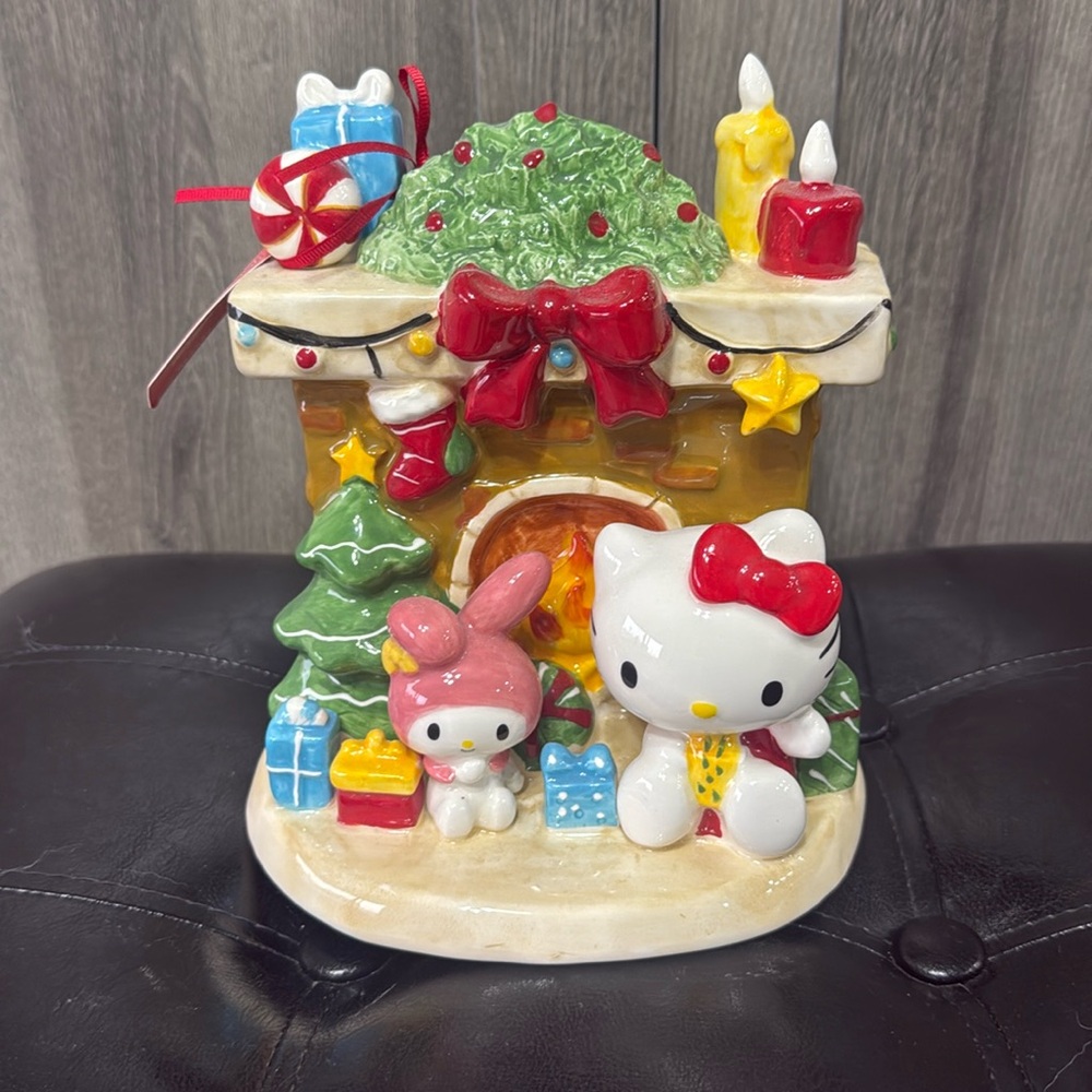 Blue Sky Clayworks Hello Kitty & My Melody Christmas Holiday Fireplace Figurine